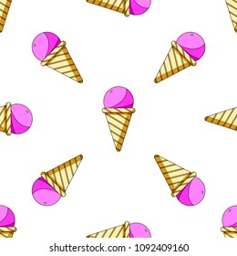 Pink ice cream seamless pattern. Creative vector illustration.