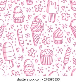 Pink ice cream seamless pattern