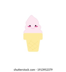 Pink ice cream smiley face, Vector illustration.