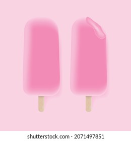 Pink Ice Cream with some bites editable colour with mesh gradient