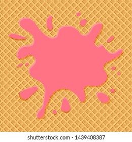 Pink ice cream splash on wafer background, space for your text. Vector illustration