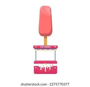 Pink ice cream stand isolated. Street food. Flat vector illustration.