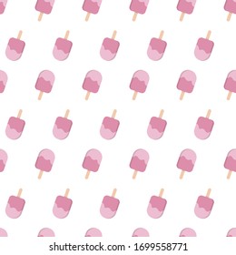 Pink ice cream in stick seamless pattern. Flat style vector illustration design.