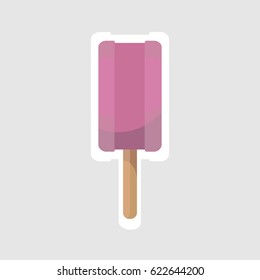 Pink ice cream sticker style icon with white outline isolated on grey background