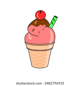 pink ice cream with style hand drawn digital painting illustration
