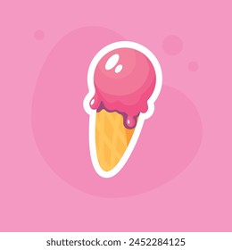 Helado rosa. Pegatina de verano.