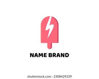 Pink ice cream thunder logo. Vector flat outline icon. Cartoon style illustration for sticker and t shirt design. flat logo design