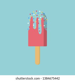 Pink ice cream. Vector summer flat illustration