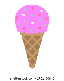 pink ice cream in waffle cone isolated on white background
