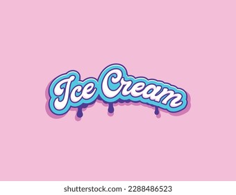 Pink ice cream in the waffle cone. Vector flat outline icon. Cartoon-style illustration for sticker and t-shirt design. flat logo design