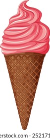 Pink ice cream in a waffle cone