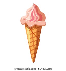 Pink ice cream in waffle cone icon. Isometric 3d illustration of pink ice cream in waffle cone vector icon for web