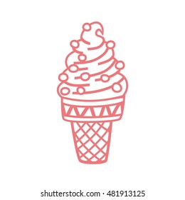 Pink ice cream in waffle cup linear image