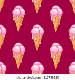 Pink ice cream.Seamless pattern background.Pink background.