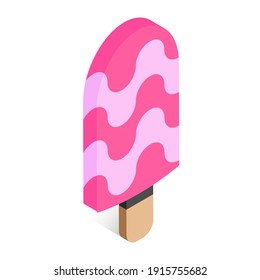 Rosa Eiscreme mit Wellen auf einem Stock. Vektorgrafik im isometrischen Stil. 3D-Eissymbol.