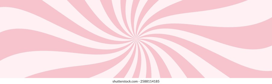 Pink ice-cream swirl background. Spiral candy pattern. Groovy vector strawberry color sunburst twirl. Radial lollipop stripes backdrop. Abstract fun birthday banner. Vintage sun rays illustration