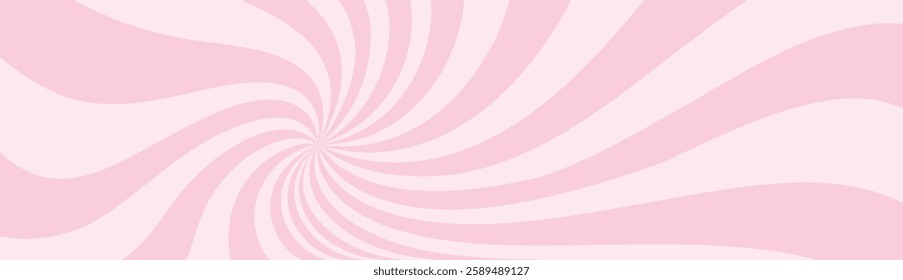 Pink ice-cream swirl background. Spiral candy pattern. Groovy vector strawberry color sunburst twirl. Radial lollipop stripes backdrop. Abstract fun birthday banner. Vintage sun rays illustration