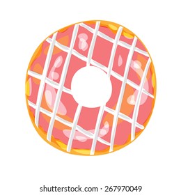 Pink iced donut on a white background. Vector illustration