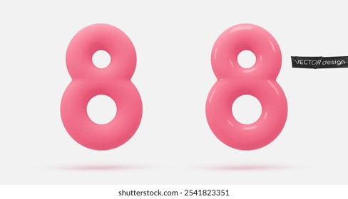 Icono rosa, 3d render número 8, ocho, signo. Elemento de diseño realista. Ilustración vectorial aislada en el fondo blanco para la postal, iconos, cartel, Anuncio, Web, diseño, artes