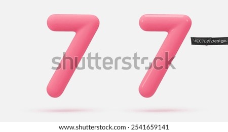 Pink icon, 3d render number 7, seven, sign. Realistic design element. Vector illustration isolated on white background for postcard, icons, poster, banner, web, design, arts