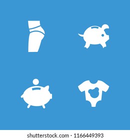 Pink icon. collection of 4 pink filled icons such as piggy bank, baby onesie. editable pink icons for web and mobile.
