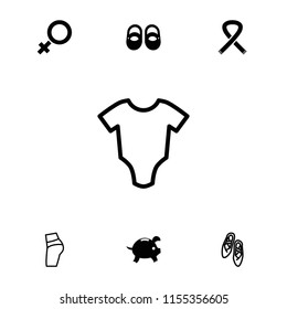 Pink icon. collection of 7 pink filled and outline icons such as baby shoes, baby onesie, booty fitness, ballet shoes, woman symbol. editable pink icons for web and mobile.