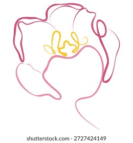 pink icon of a half-opened spring flower bud in line art style, for branding and identity