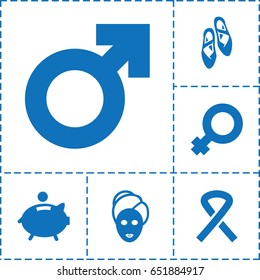 Pink icon. set of 6 pink filled icons such as spa mask, ribbon, ballet shoes, piggy bank, woman symbol