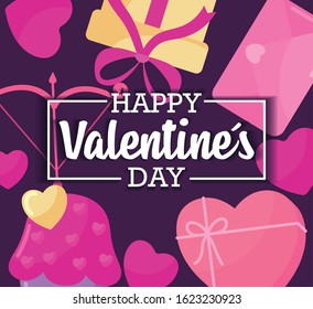 Pink icon set design of Valentines day love passion romantic wedding decoration and marriage theme Vector illustration