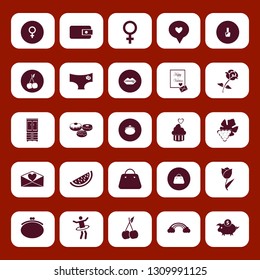 pink icon set with grape, purse and cupcake heart vector illustration
