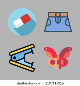 pink icon set. vector set about butterfly, skirt, eraser and stapler icons set.