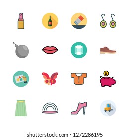 pink icon set. vector set about high heel, prism, products and skirt icons set.