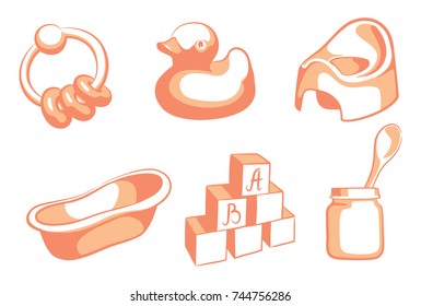 Pink icons of baby and care of children