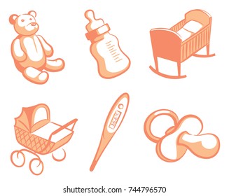 Pink icons of baby and care of children