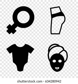 Pink icons set. set of 4 pink filled icons such as baby onesie, spa mask, woman symbol