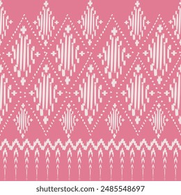 Pink Ikat, seamless, traditional ethnic, Thai pattern, fabric pattern for textiles, rugs, wallpaper, clothing, sarong, batik, wrapping, embroidery, print, background, cover, illustration, vector.