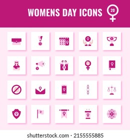 Pink Illustration Of Women Day Square Icon Set.