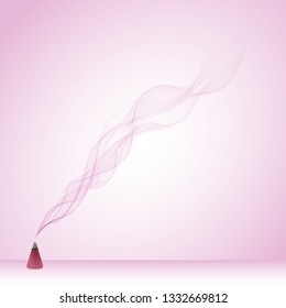Pink incense cone with smoke in clean background - vector