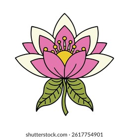 Pink Indian Flower Botanical Bloom Vintage Retro Tropical Garden Flat Petals Decorative Natural Colorful