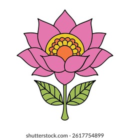 Pink Indian Flower Decorative Garden Vintage Exotic Botanical Simple Flat Stylized