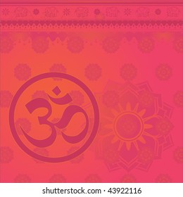 Pink indian om background with flowers and elephants