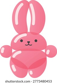 Pink inflatable balloon hare vector doodle icon. Children party toy balloon animal twisted into the shape of a rabbit. Birthday celebration festive air figure. Bubble decoration isolated on white