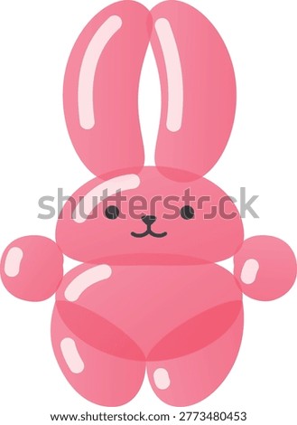 Pink inflatable balloon hare vector doodle icon. Children party toy balloon animal twisted into the shape of a rabbit. Birthday celebration festive air figure. Bubble decoration isolated on white