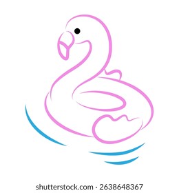 Pink inflatable flamingo in flat style on white background. Vector illustration.