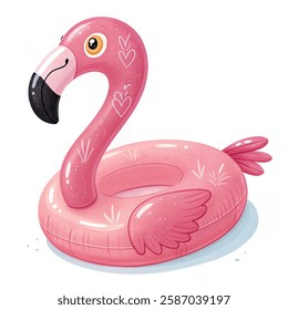 pink inflatable flamingo isolated on a  white background. Vector illustration.