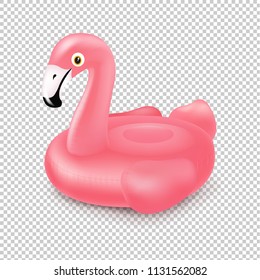 Pink Inflatable Flamingo Swim Ring Isolated Transparent Background With Gradient Mesh, Vector Illustration