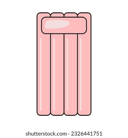 Pink inflatable mattress with pillow, flat vector with outline