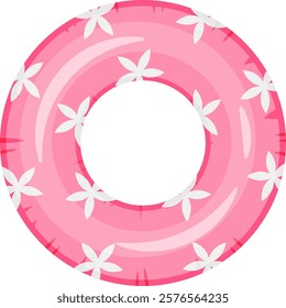 Pink inflatable pool ring featuring a white floral pattern, perfect for summer swimming and water activities. Ideal for pool parties, beach fun, and relaxing in the water