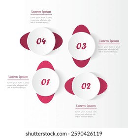 Pink infographic template with 4 steps, options, parts or processes. Presentation of teamwork or business processes.