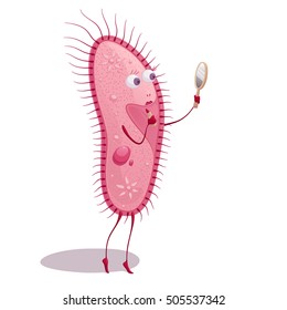 pink infusorian paramecium caudatum looks in a pocket mirror and makes up lips with lipstick
